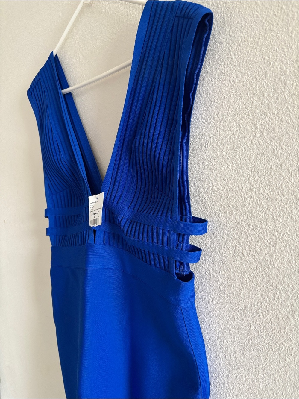 bebe Cobalt Blue V-Neck Ribbed Midi Dress - Picture 3 of 5